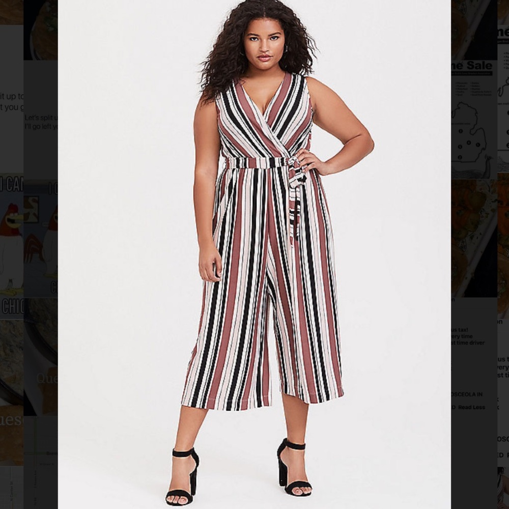 Multi Stripe Textured Self Tie Culotte Jumpsiit